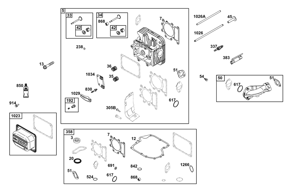Cylinder Head Group Diagram and Parts List for 31R907-0110-G1 200000 - 399999 Briggs and Stratton Engine